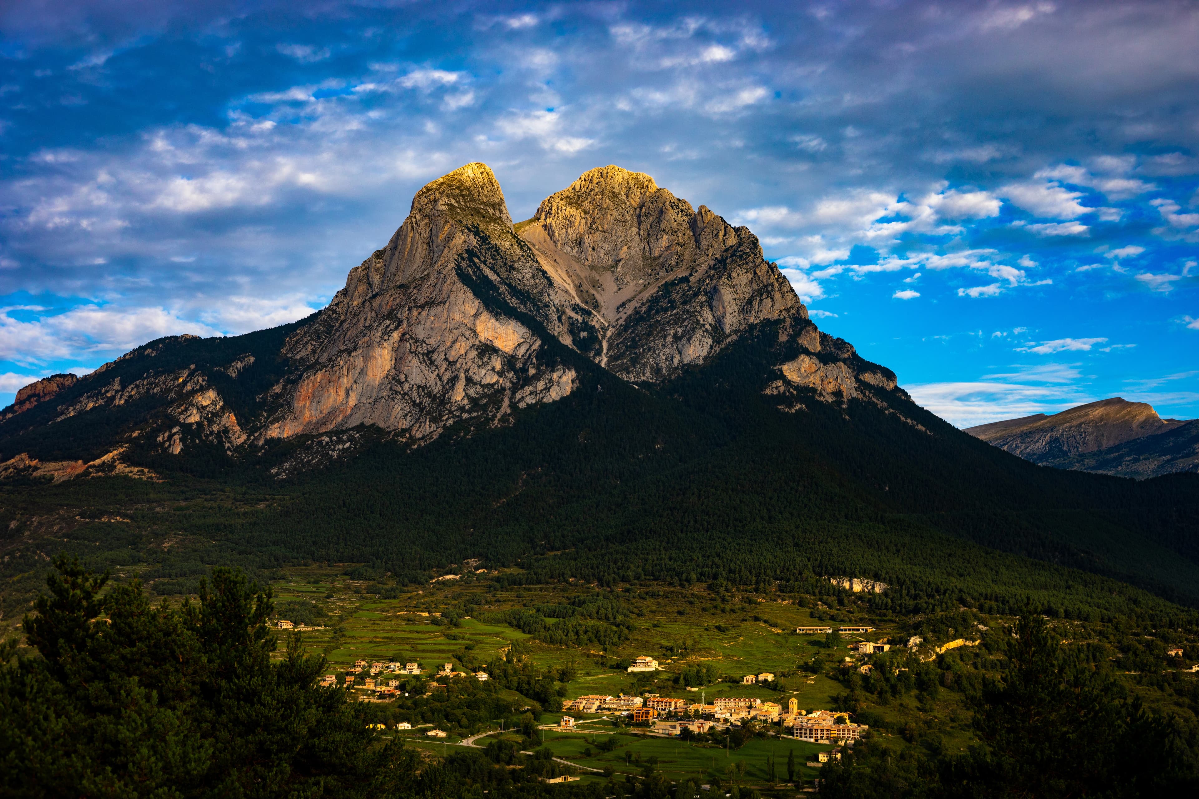 Pedraforca mont on cloudy day with high contrast colors