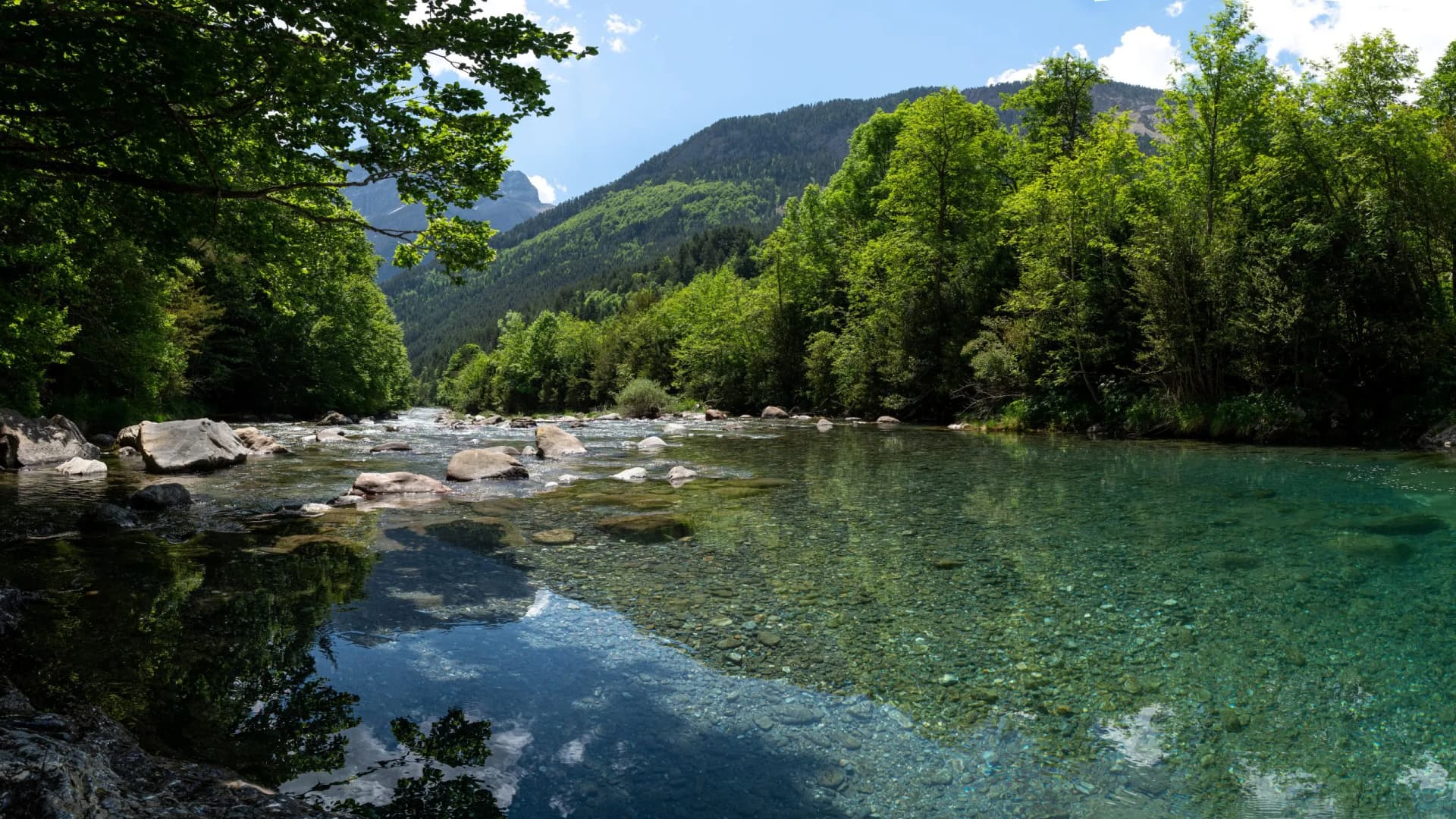 Panoramic view of the Ara river in Bujaruelo