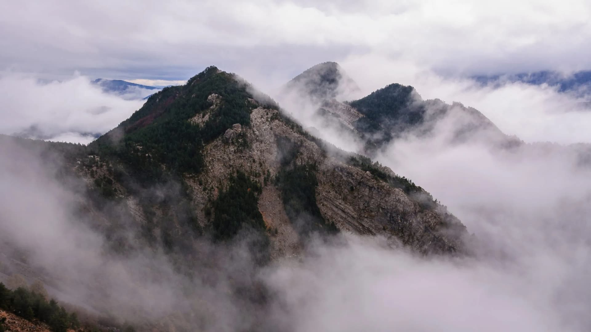 Autumn in the Alt Berguedà region, seen from the Devesa viewpoint in Coll de Pal (Berguedà, Catalonia, Spain, Pyrenees)