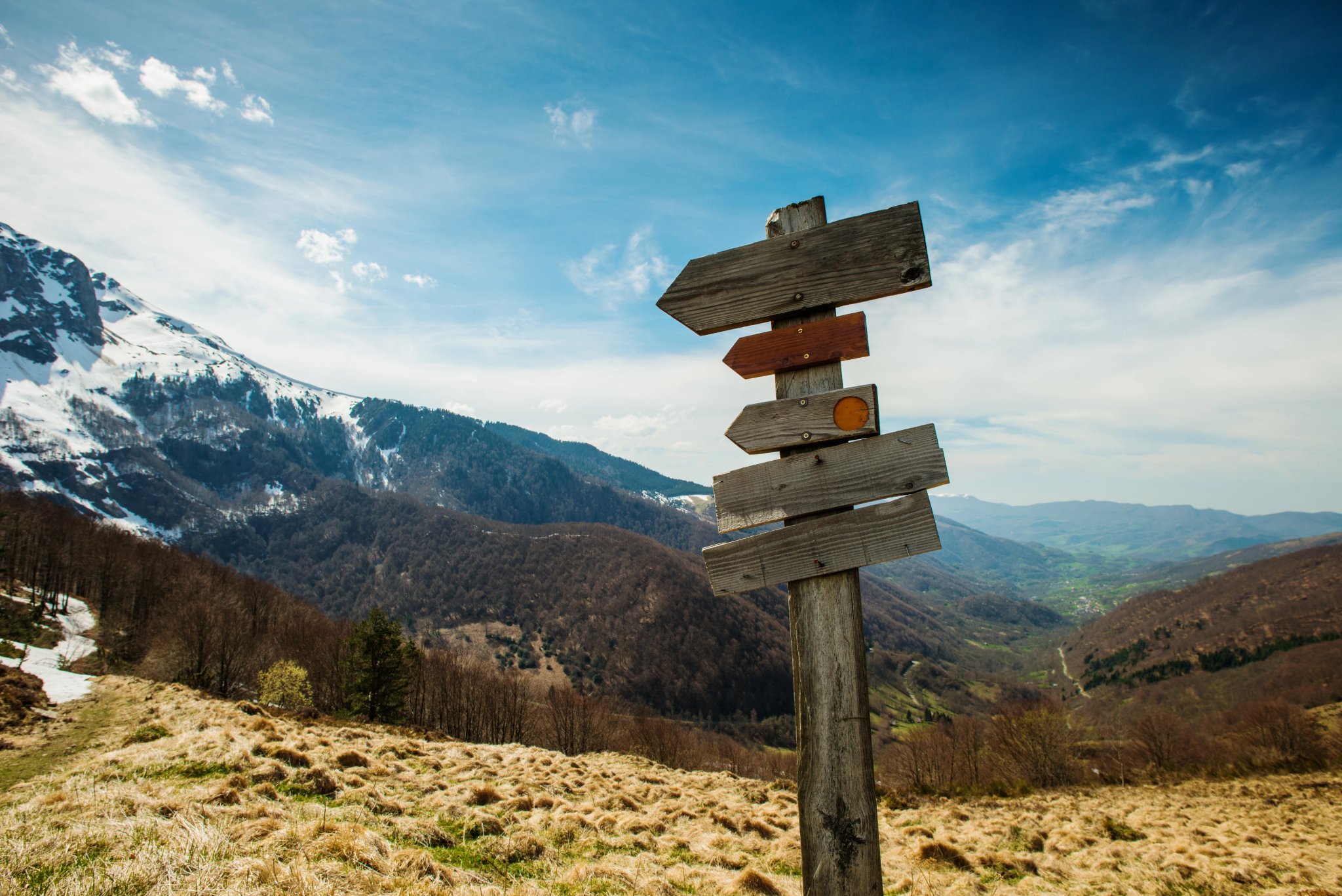 Hiking trails signs in a mountains