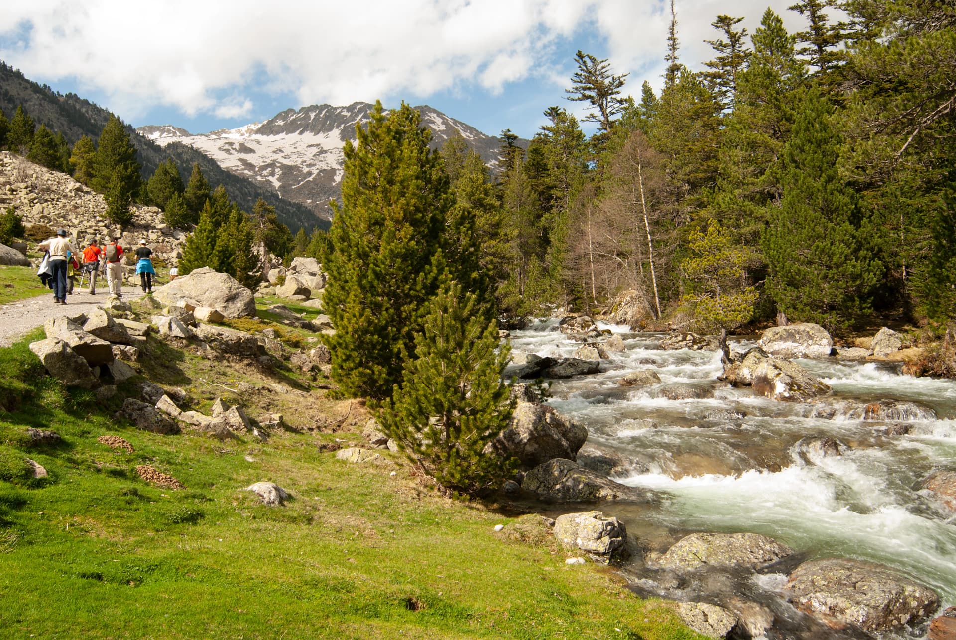 Río de Sant Nicolau en la ruta de Planell d’Aigüestortes al Estany Llong en el Parque Nacional de Aigüestortes y Estany de Sant Maurici.