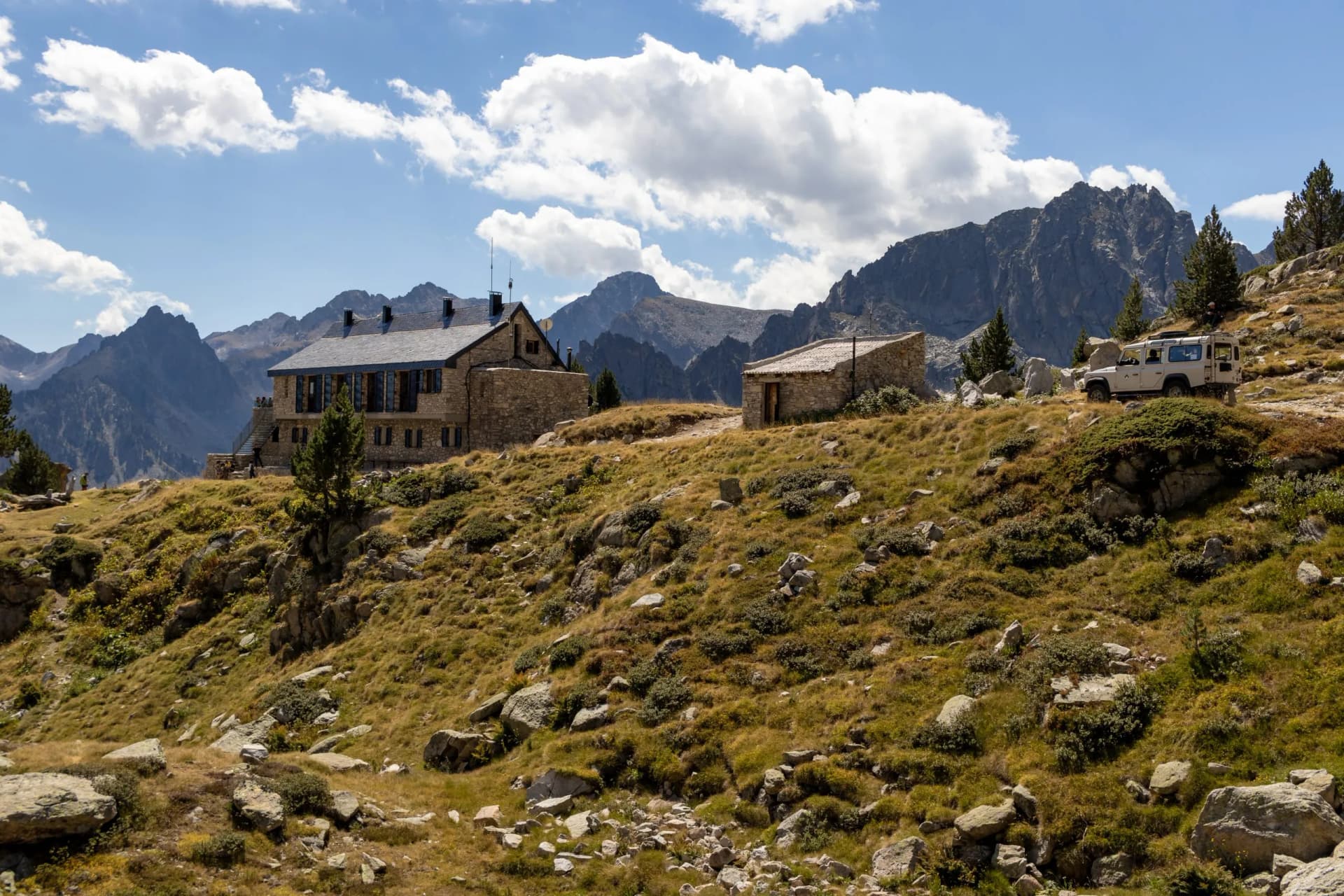 Refuge of Amitges mountain hut in the Amitges in the Aiguestortes i Estany de Sant Maurici National Park, Lleida, Spain.